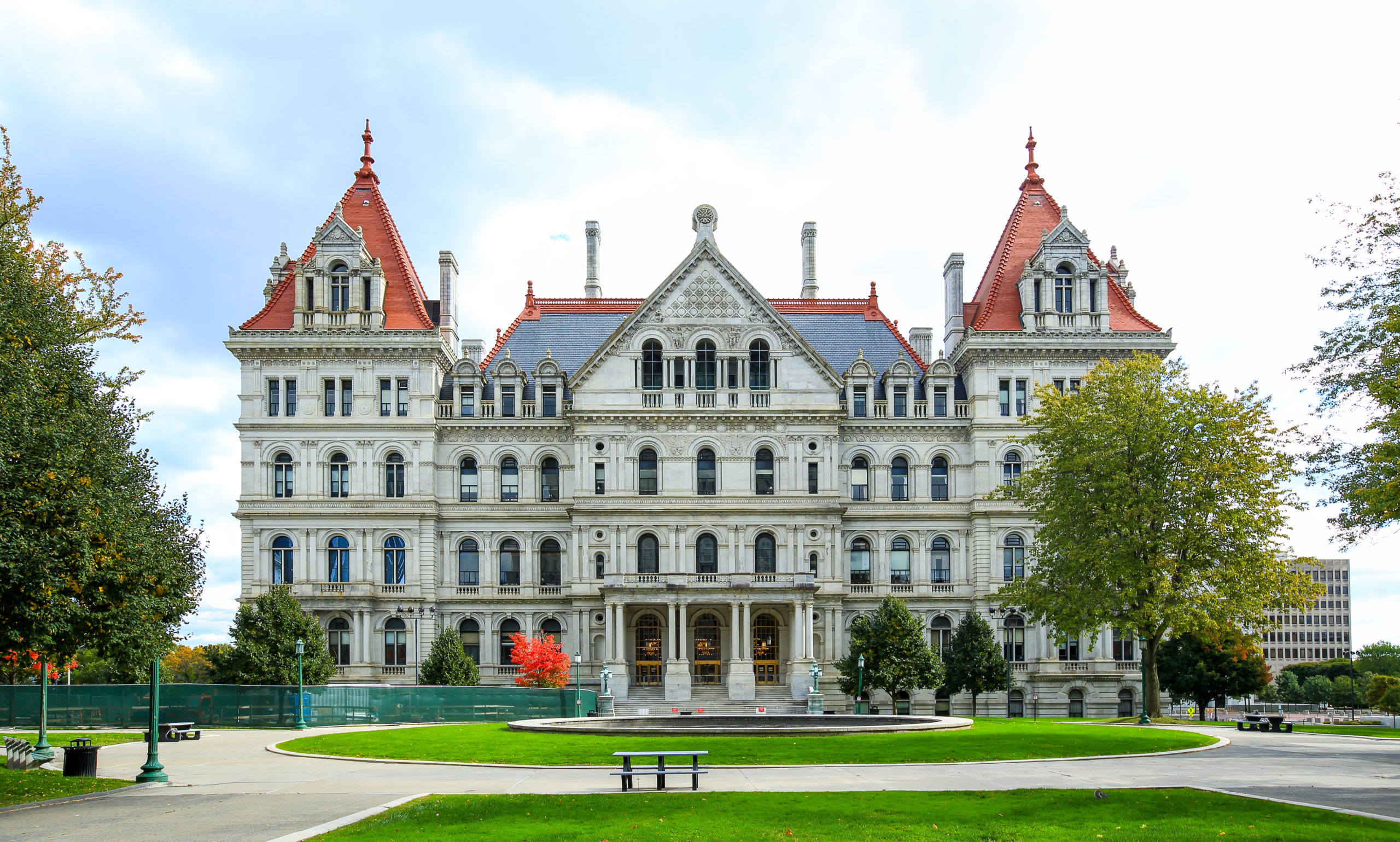 The New York State Capitol building and grounds in Albany, New York.